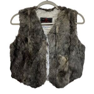 Vintage Red Swallow Genuine Fur Vest Zip Front Gray/Black Women’s Small